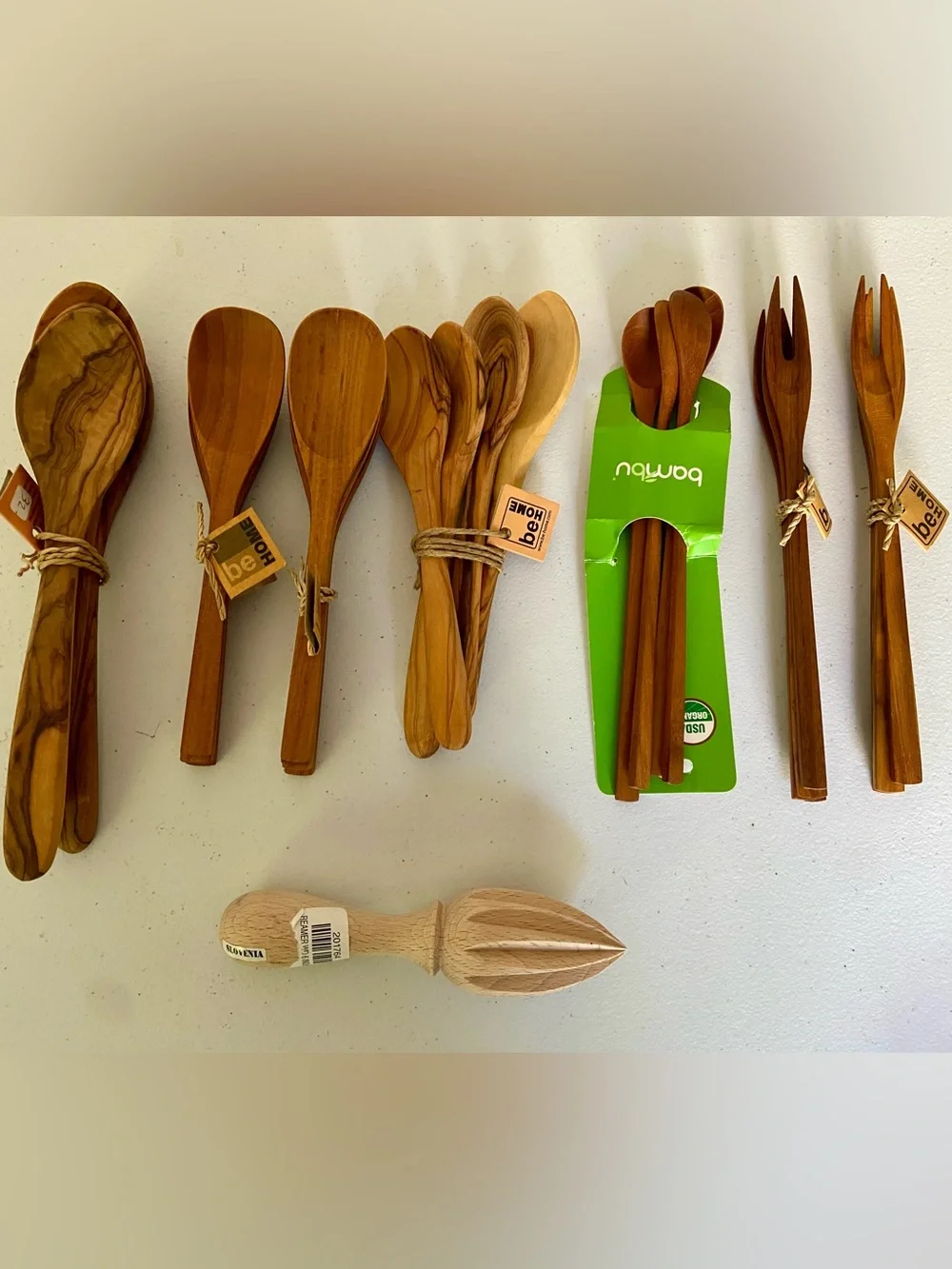 28 pc Bamboo Wooden Serving Set Small & Serving Spoons & Forks+Citrus Reamer NWT